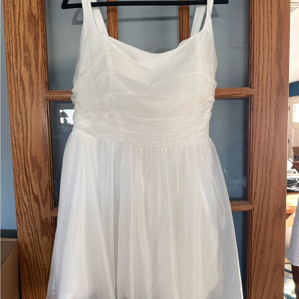 White Chiffon Square Neck Wedding Bride Dress